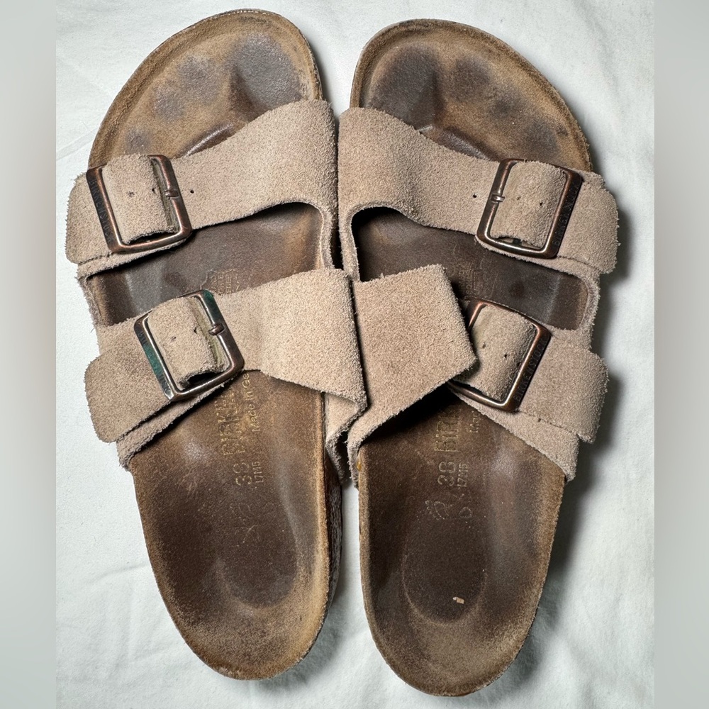 Birkenstock Arizona Taupe Sandals Soft Footbed Suede Leather Sizes 38